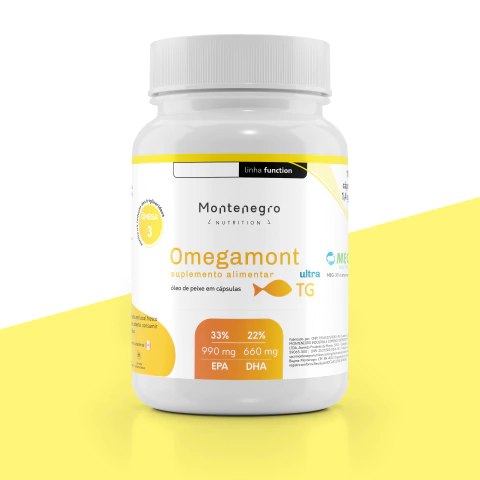 Pote de Omegamont Ultra TG com 180 cápsulas, da Montenegro Nutrition
